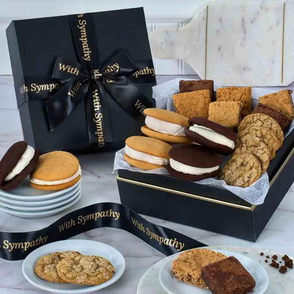 Sympathy gift box filled with gourmet bakery treats
