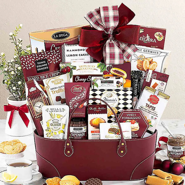 Classic gourmet gift basket filled with gourmet foods