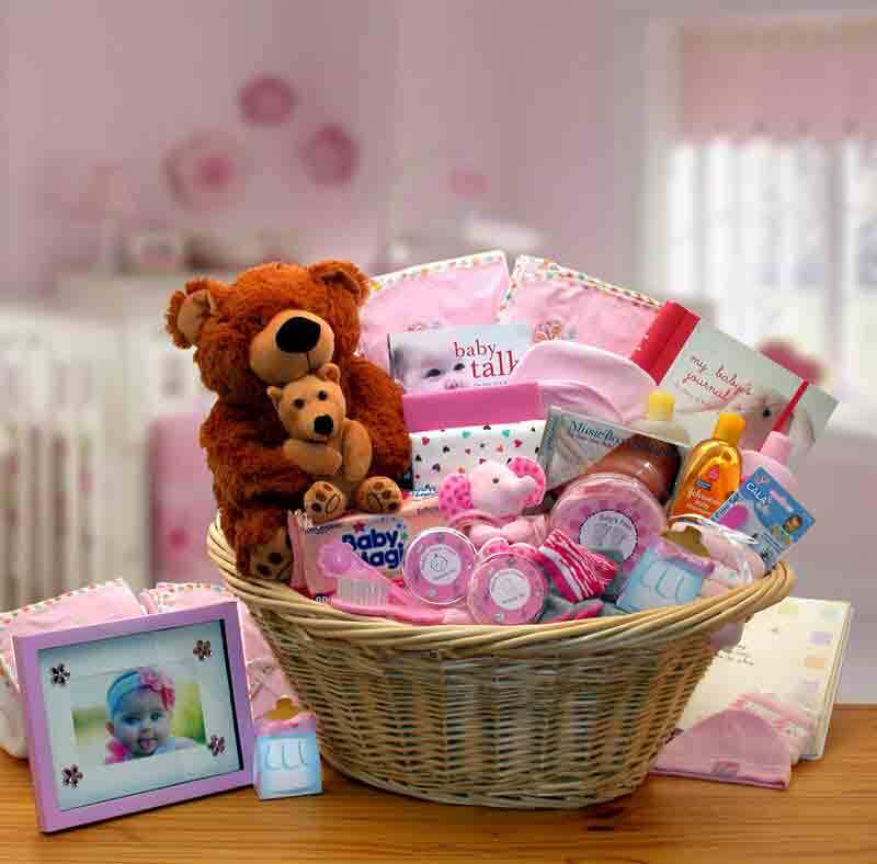 Deluxe Welcome Home Baby Gift Basket - Pink, Blue, or Yellow