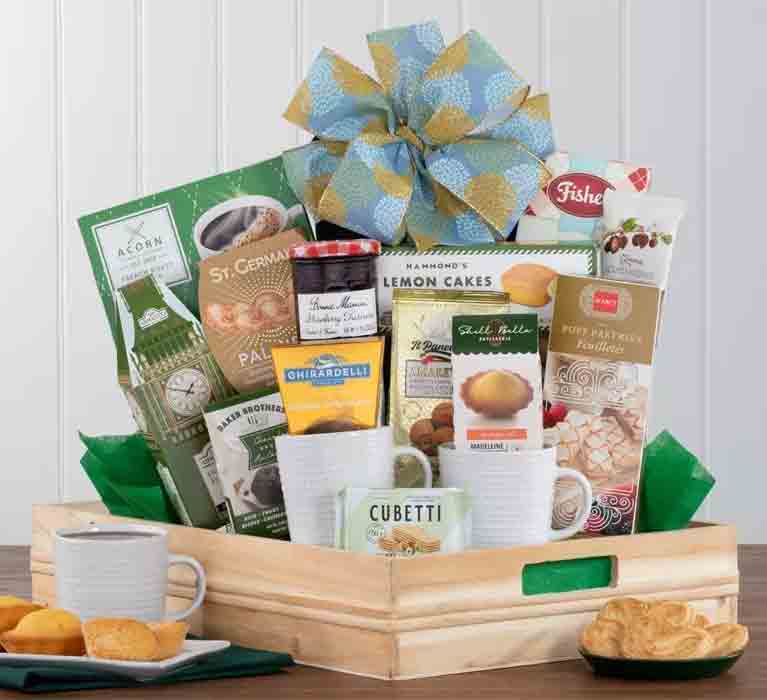 Breakfast Gift Basket is a wooden tray filled with everything needed for a delightful breakfast experience