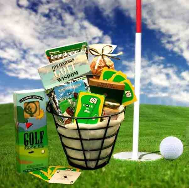 golfing caddy filled with snacks and golfing fun gifts