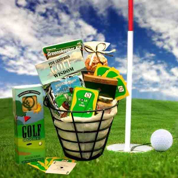 golfing caddy filled with snacks and golfing fun gifts