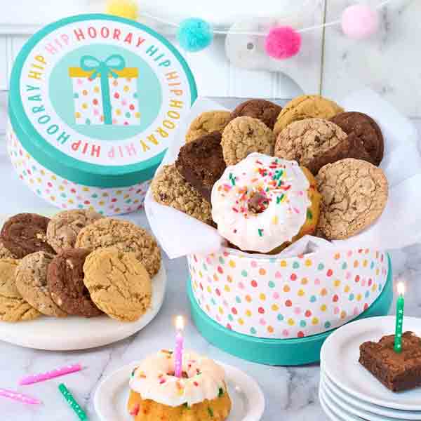 Birthday Gift box filled with cookies and a mini bundt cake