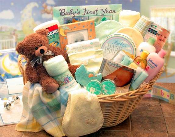 Deluxe Welcome Home Baby Gift Basket – Pink, Blue, or Yellow