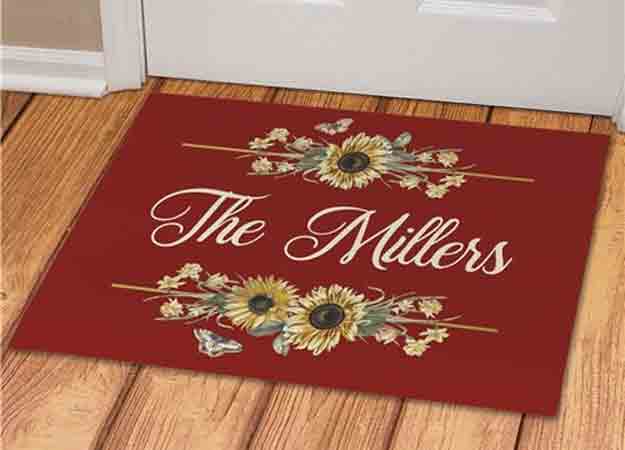 Personalized Doormat with sunflowers and family name