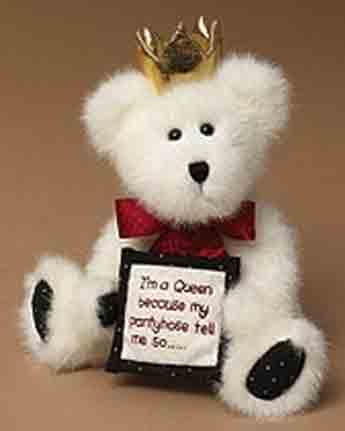 white teddy bear with sign "I'm a queen because my pantyhose tells me so....