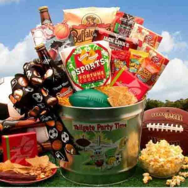 Football tailgate party - Bucket filled with snacks and gifts