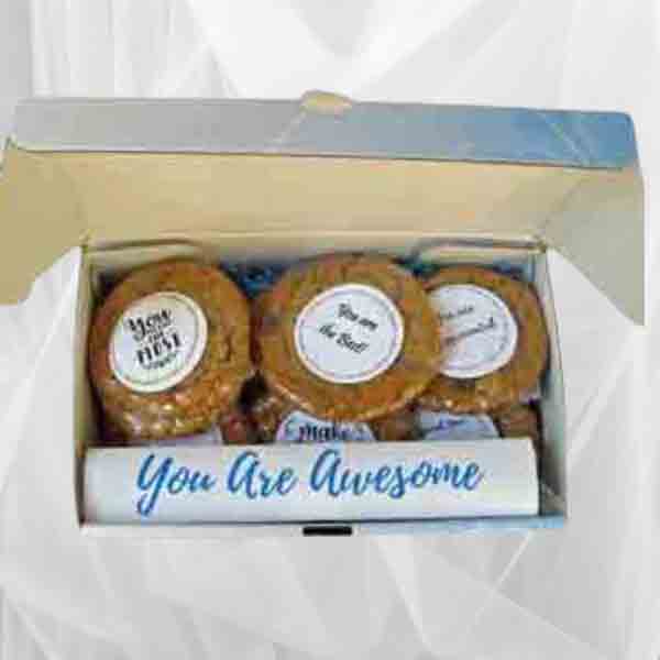 You are Awesome gift box filled with gourmet cookies with inspirational sayings